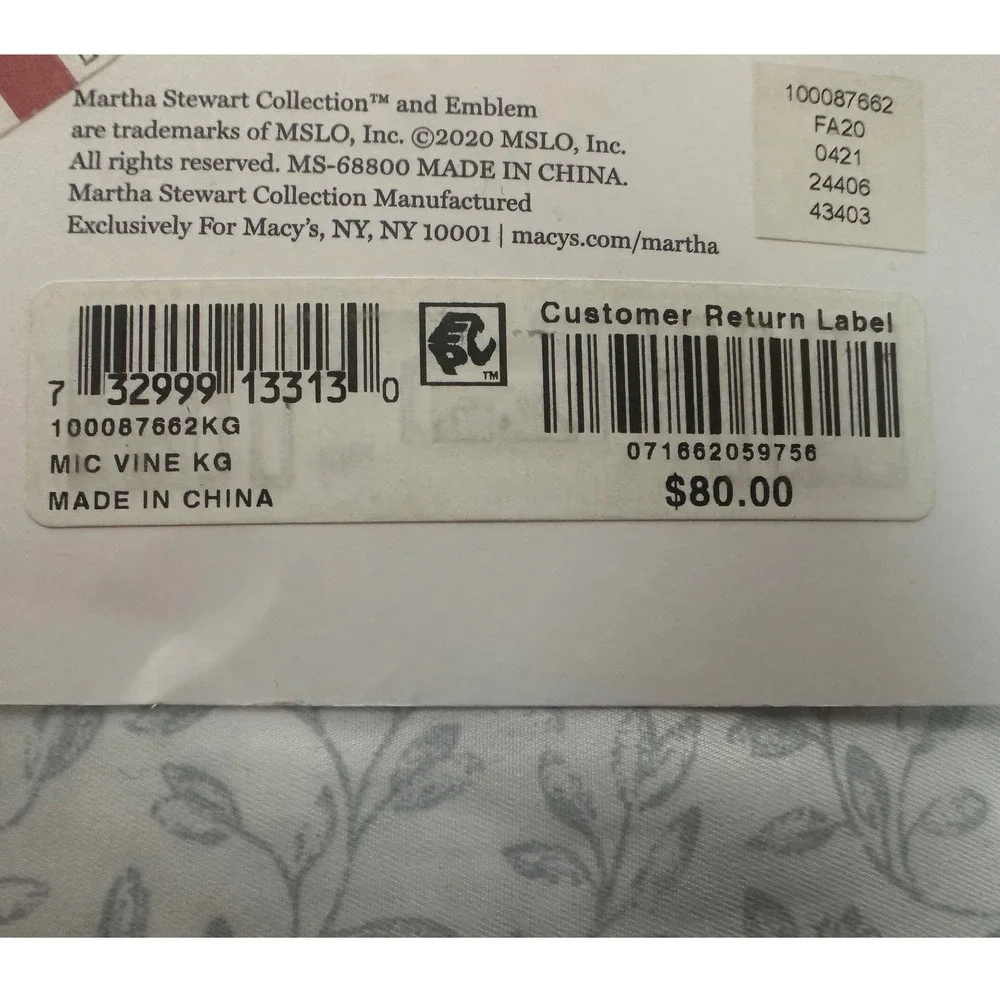 NEW Martha Stewart Essentials‎ Microfiber King Sheet Set Slate Blue Floral Vine